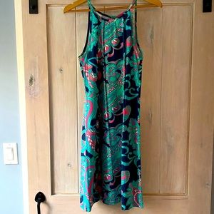 Brit lovely pink, navy, green design. Spandex blend Size M